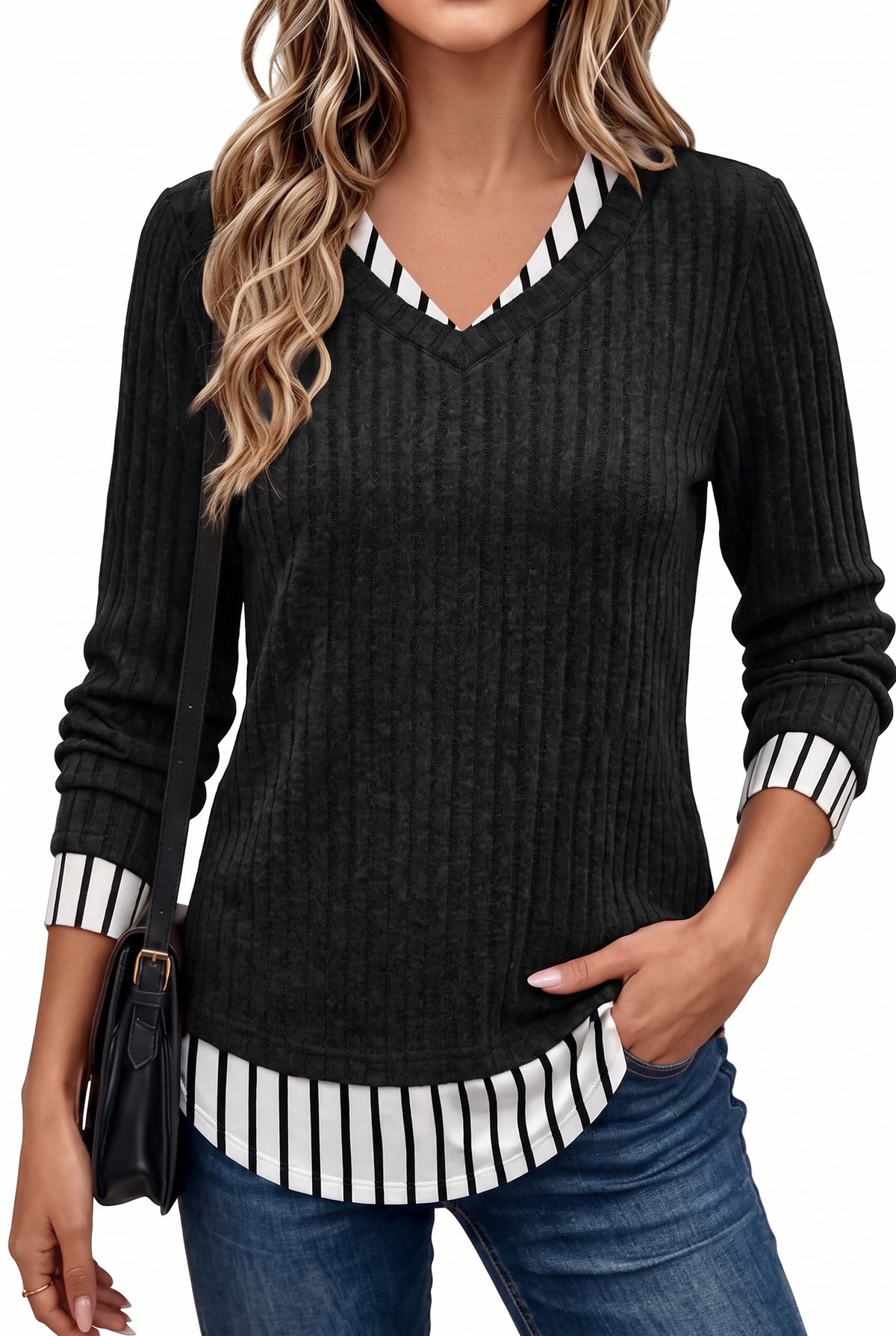 Furore tunic sweater in striped black
