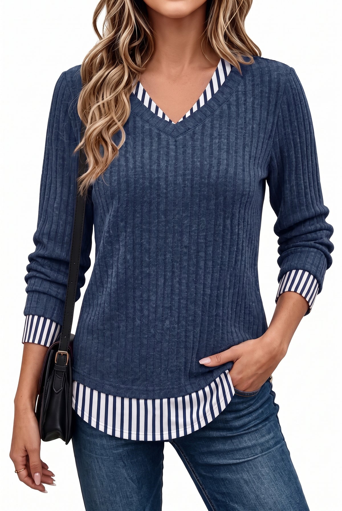 Furore tunic sweater in striped navy