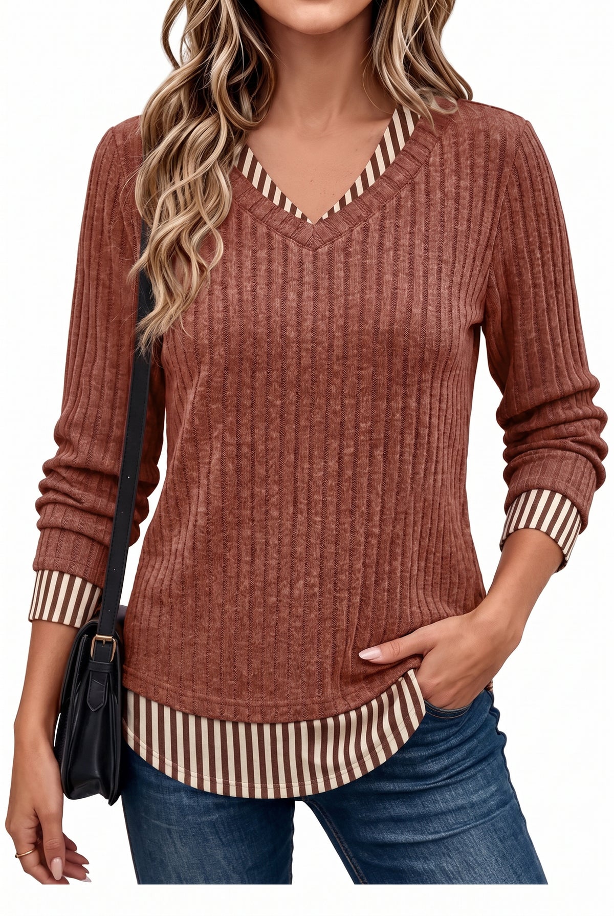 Furore tunic sweater in striped caramel