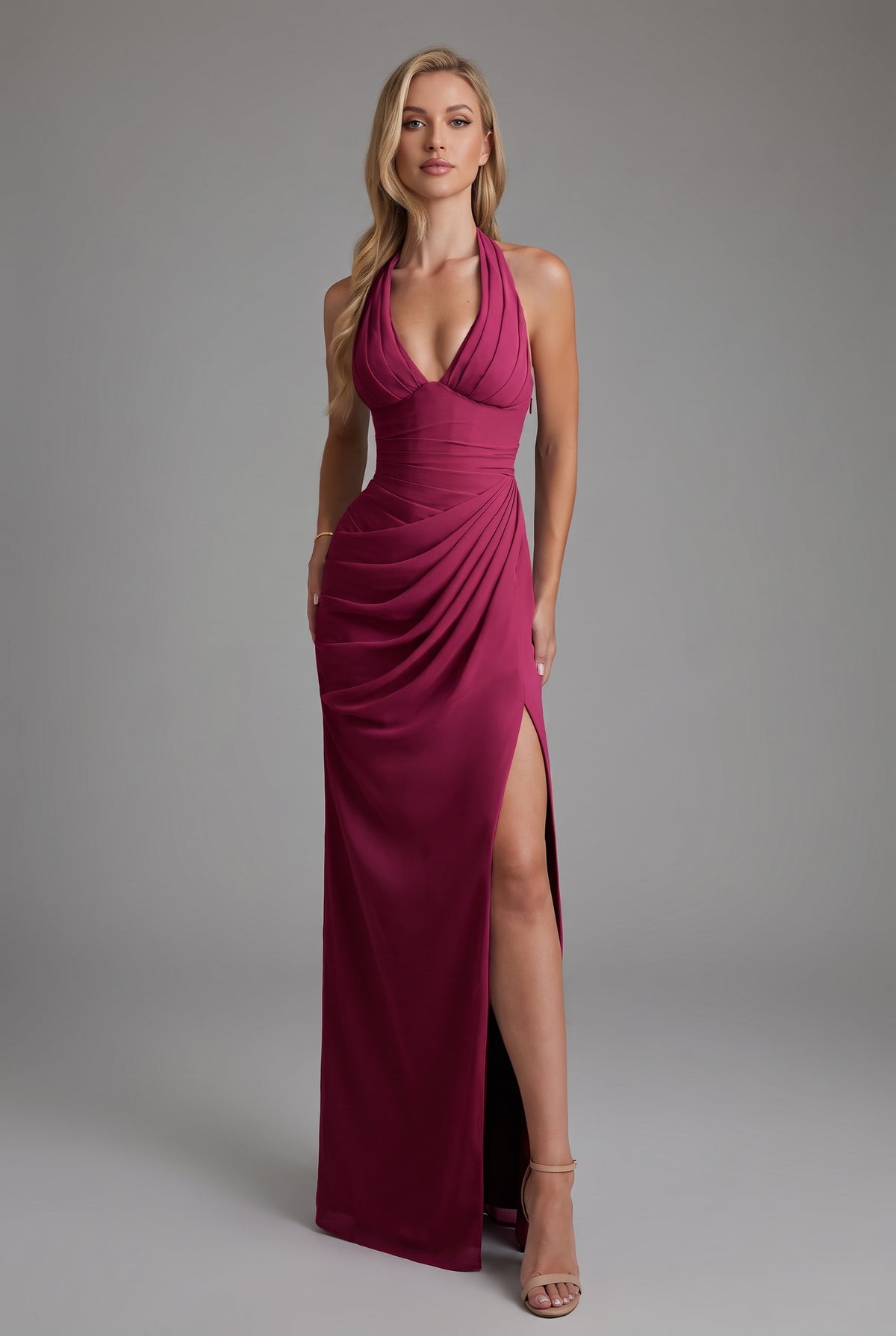 Capri chiffon gown in burgundy