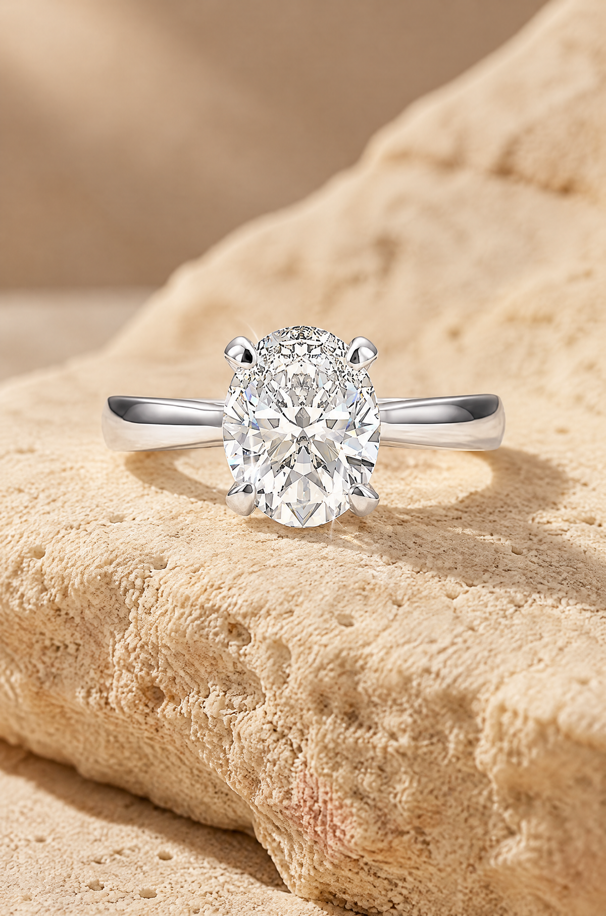 Taormina solitaire ring, on travertine