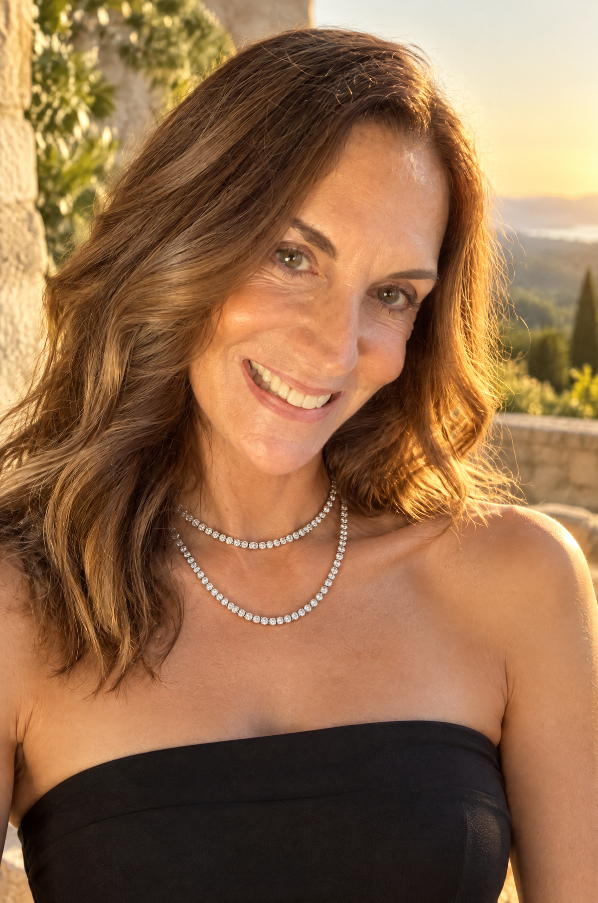 Portofino tennis necklace, layered in silver