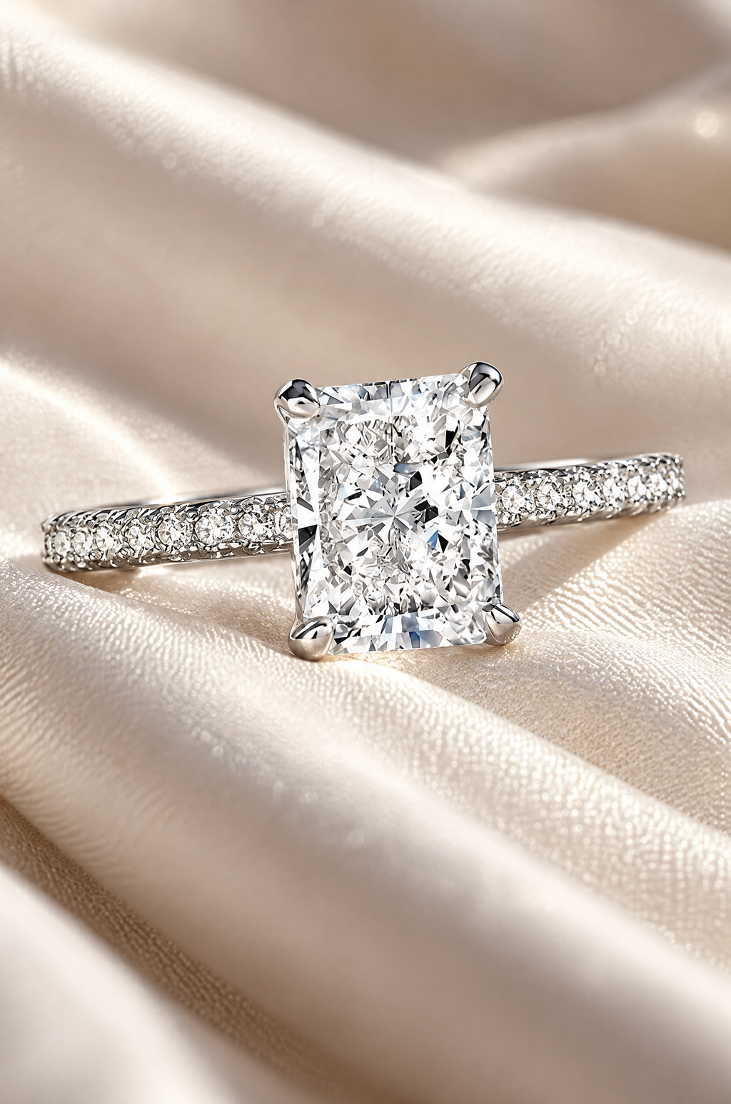 Taormina solitaire ring, crushed ice detail