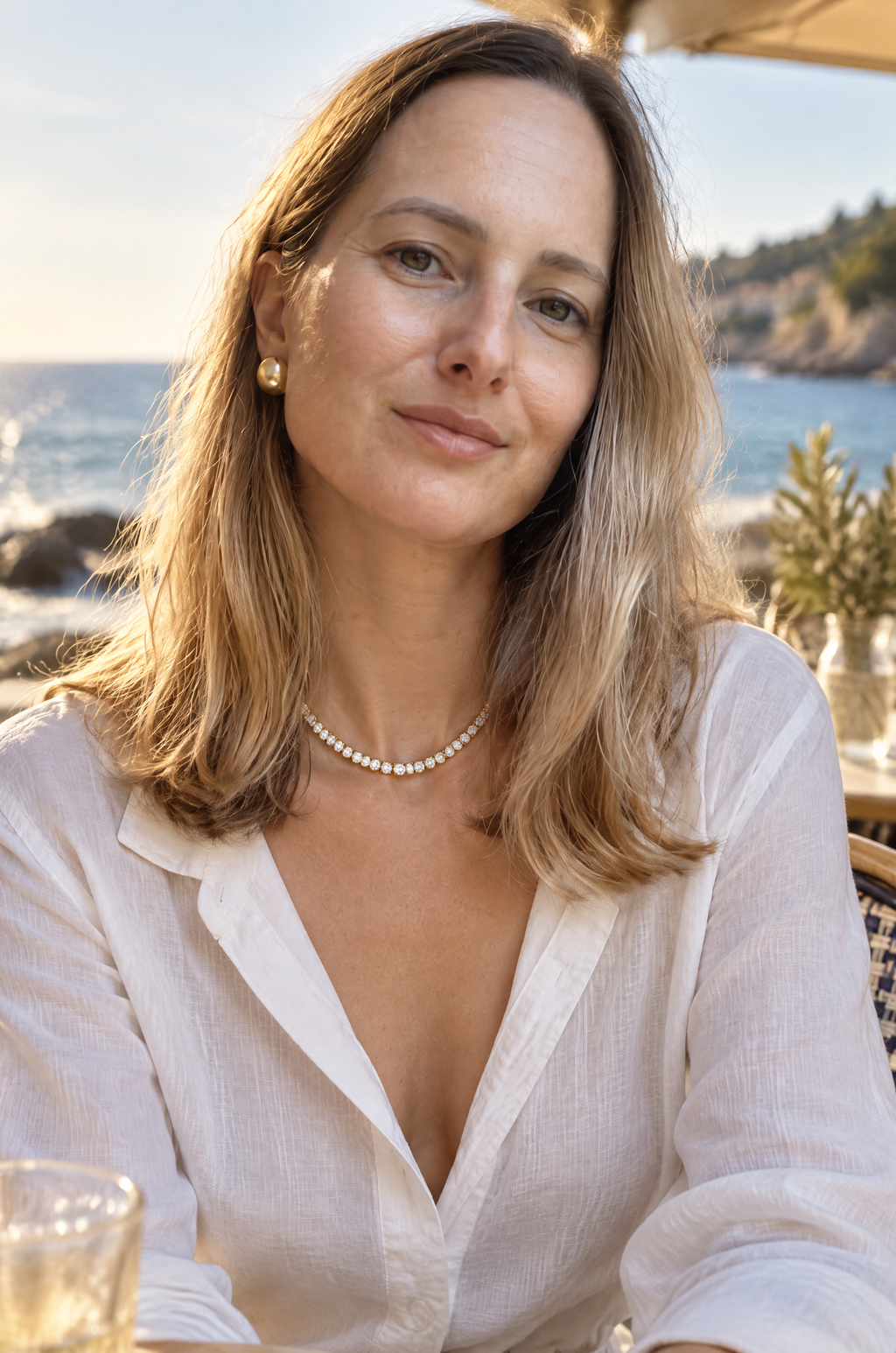 Portofino tennis necklace, worn in gold