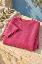 Camogli knit pullover, rose red, folded