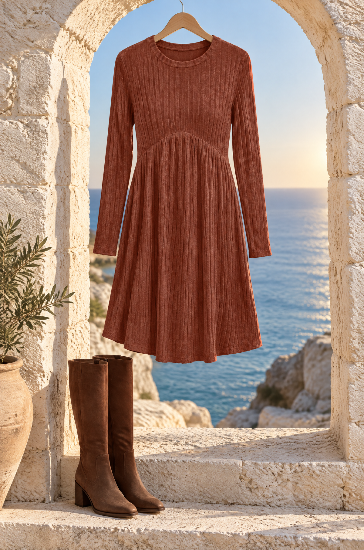 Sperlonga sweater dress, rust, hanging