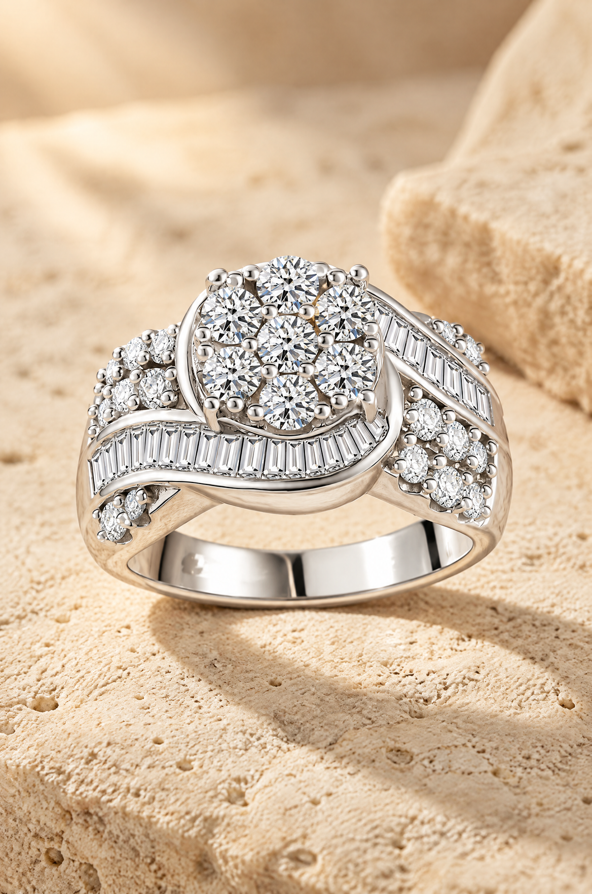 Lipari cluster ring, on travertine
