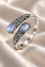 Ponza wrap ring, moonstone and engraving detail