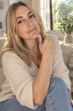 Ponza wrap ring, moonstone, worn on the thumb