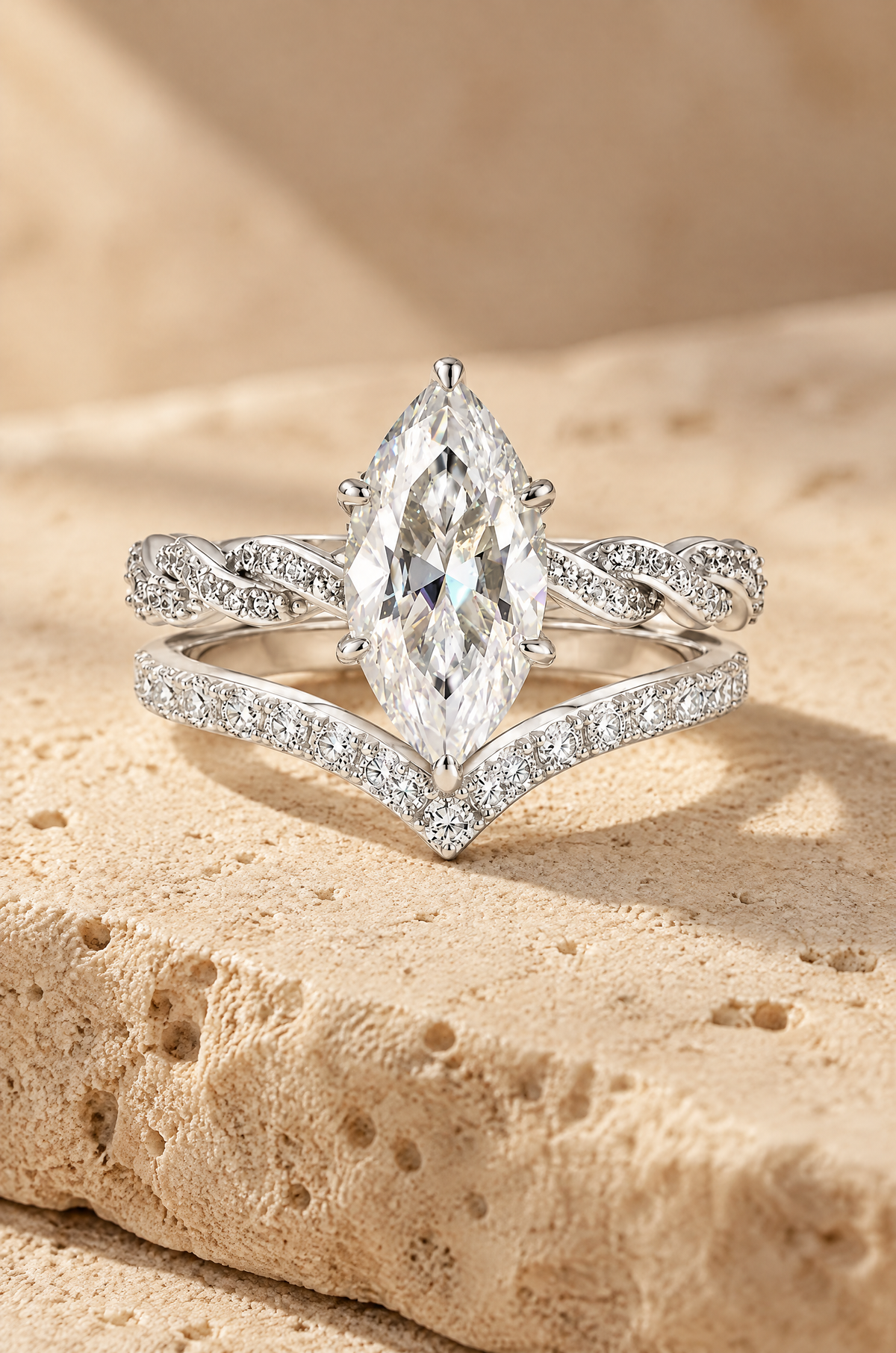 Palinuro marquise ring set, V-Band, Silver
