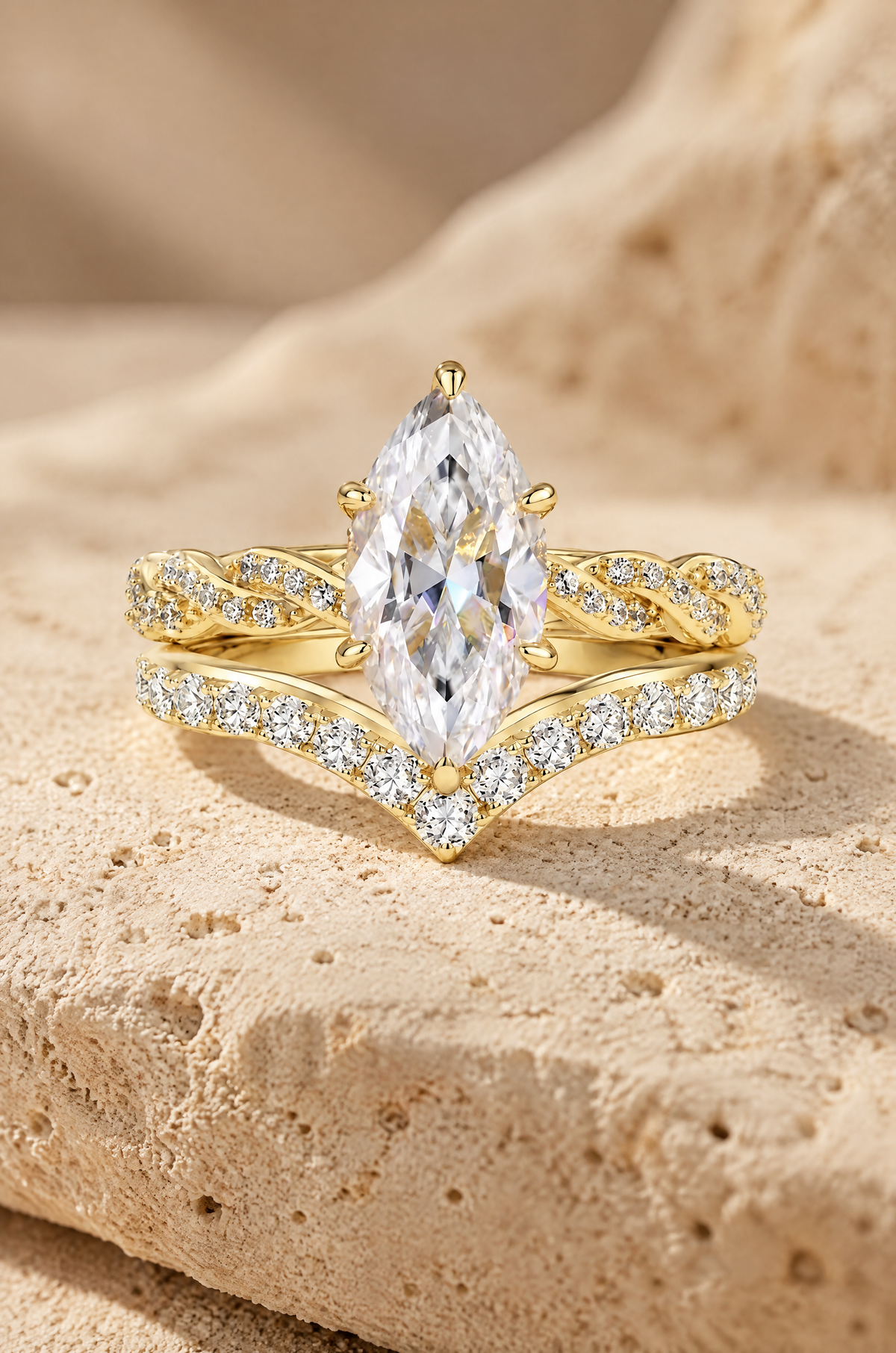 Palinuro marquise ring set, V-Band, Gold