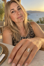 Palinuro marquise ring set, gold V band, worn at sunset
