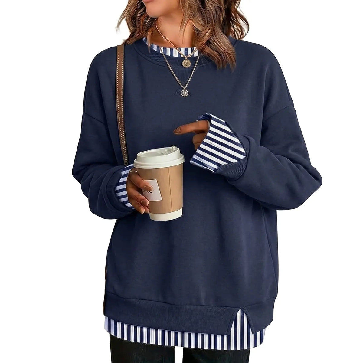 Bruma layered sweatshirt in Navy Stripe