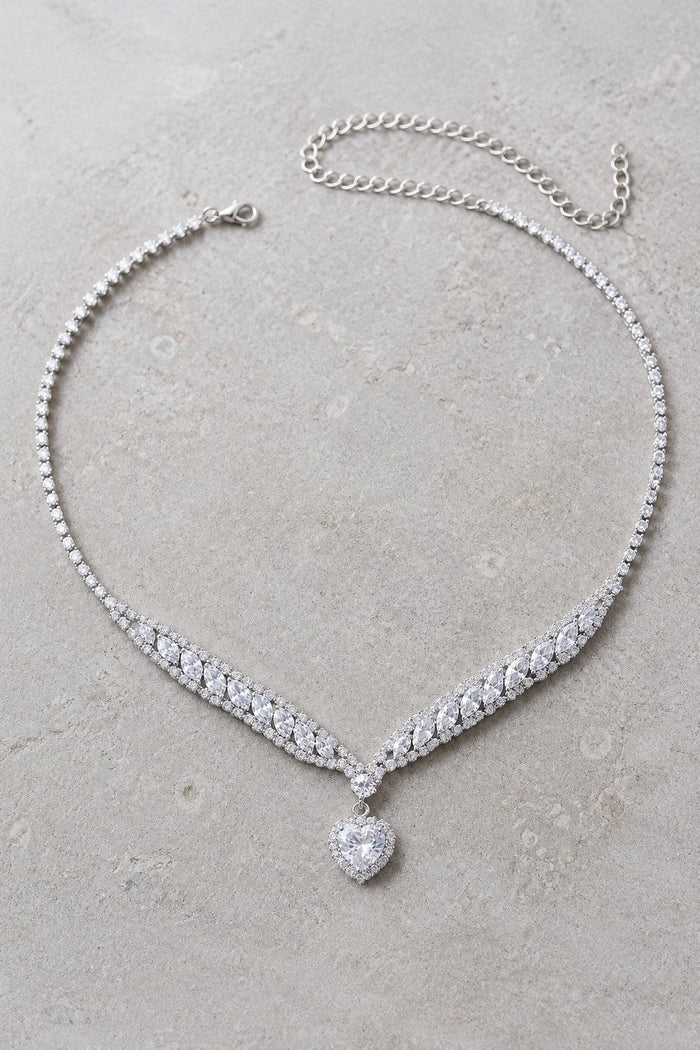 Baia Heart Necklace — Crystal V Necklace with Heart Drop