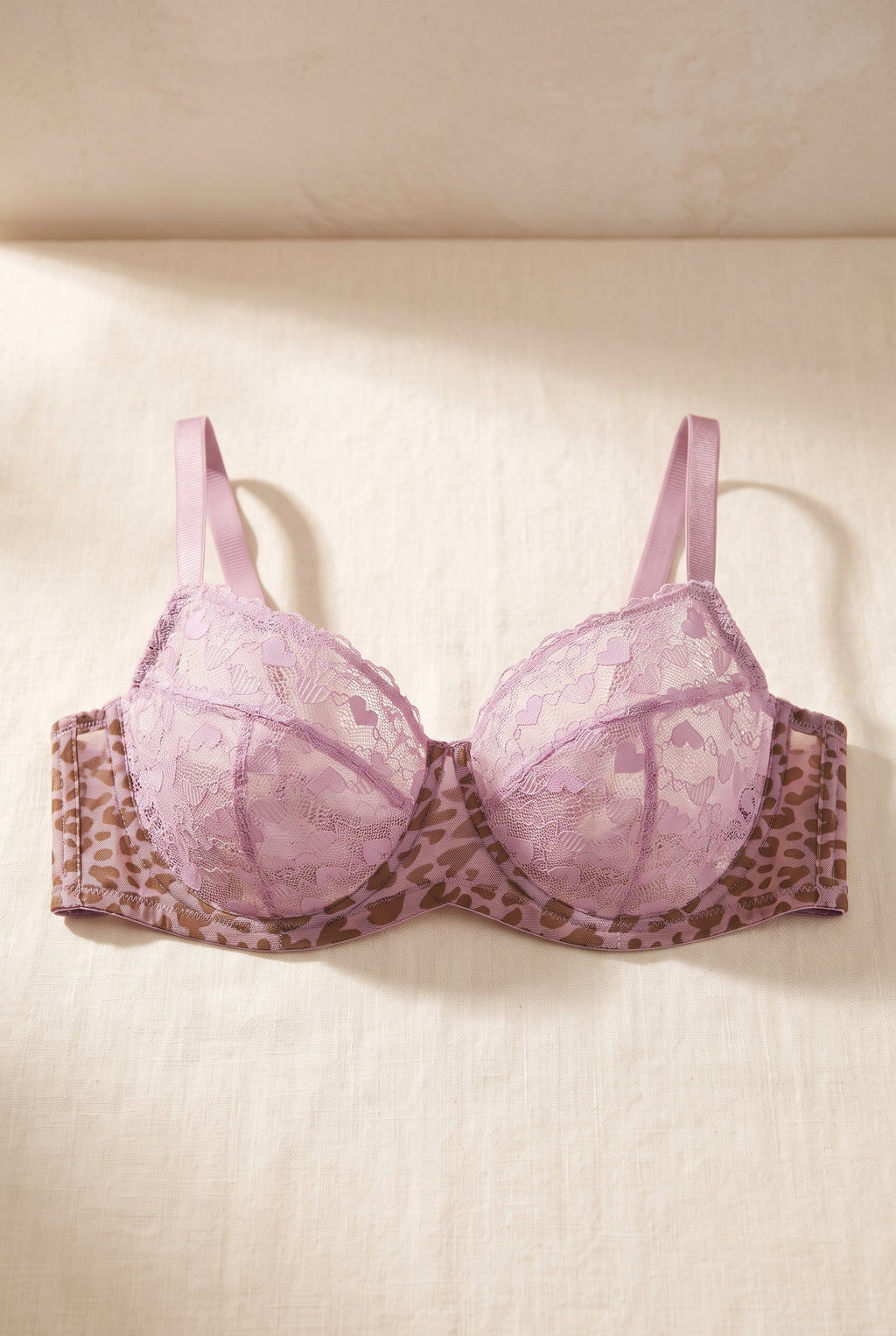 Cuore lace bra in purple, flat with mesh band spread