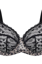 Cuore heart lace bra in black, leopard mesh detail