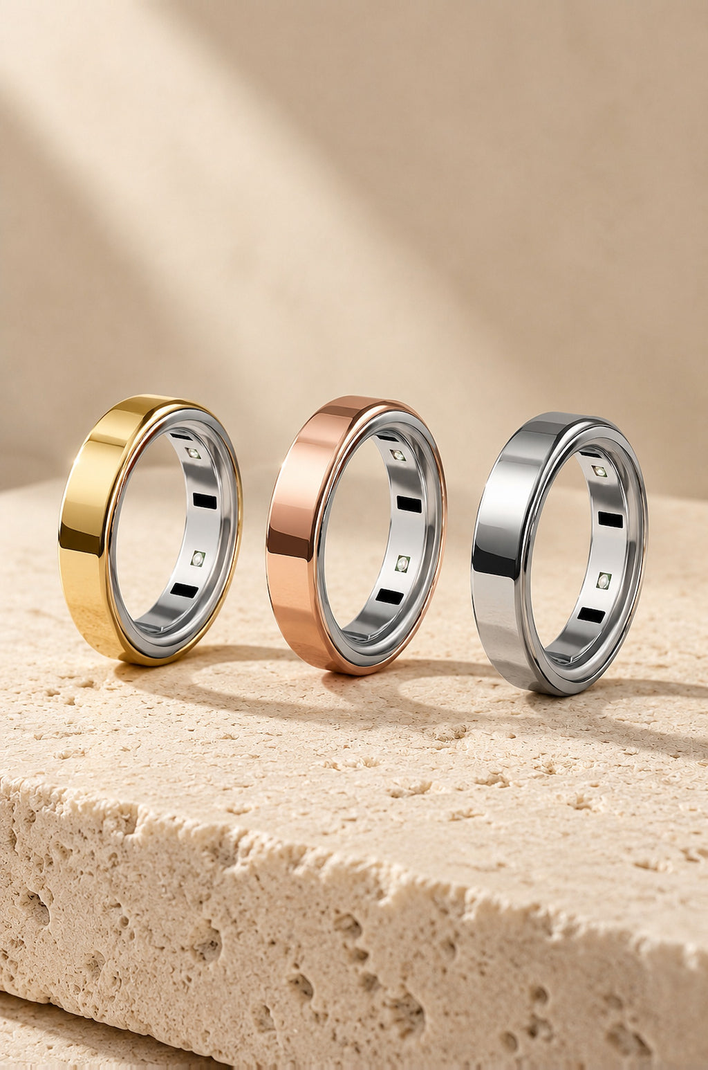 Faraglioni ring covers in gold, rose gold and silver