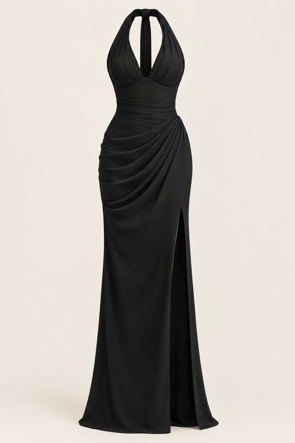 Capri chiffon gown in black, on white