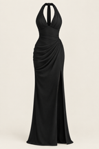 Capri chiffon gown in black, on white