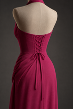 Capri chiffon gown, lace-up back detail