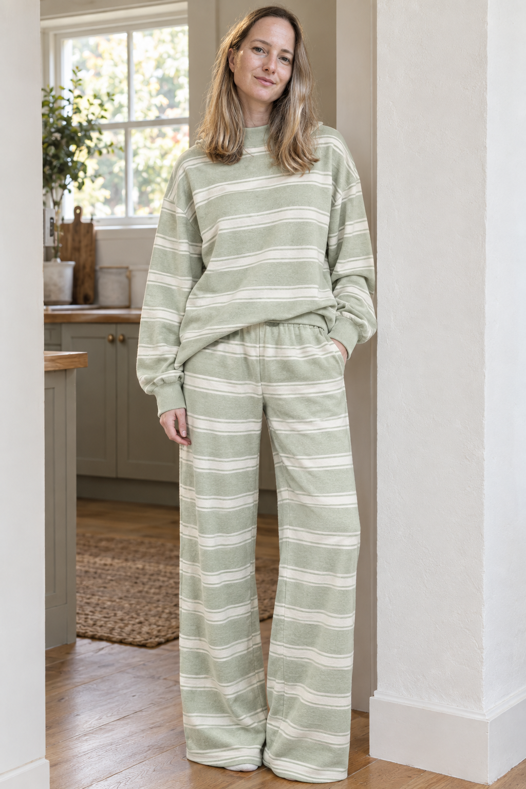 Minori stripe set in light green, worn