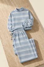 Minori stripe set, catalog hero on travertine