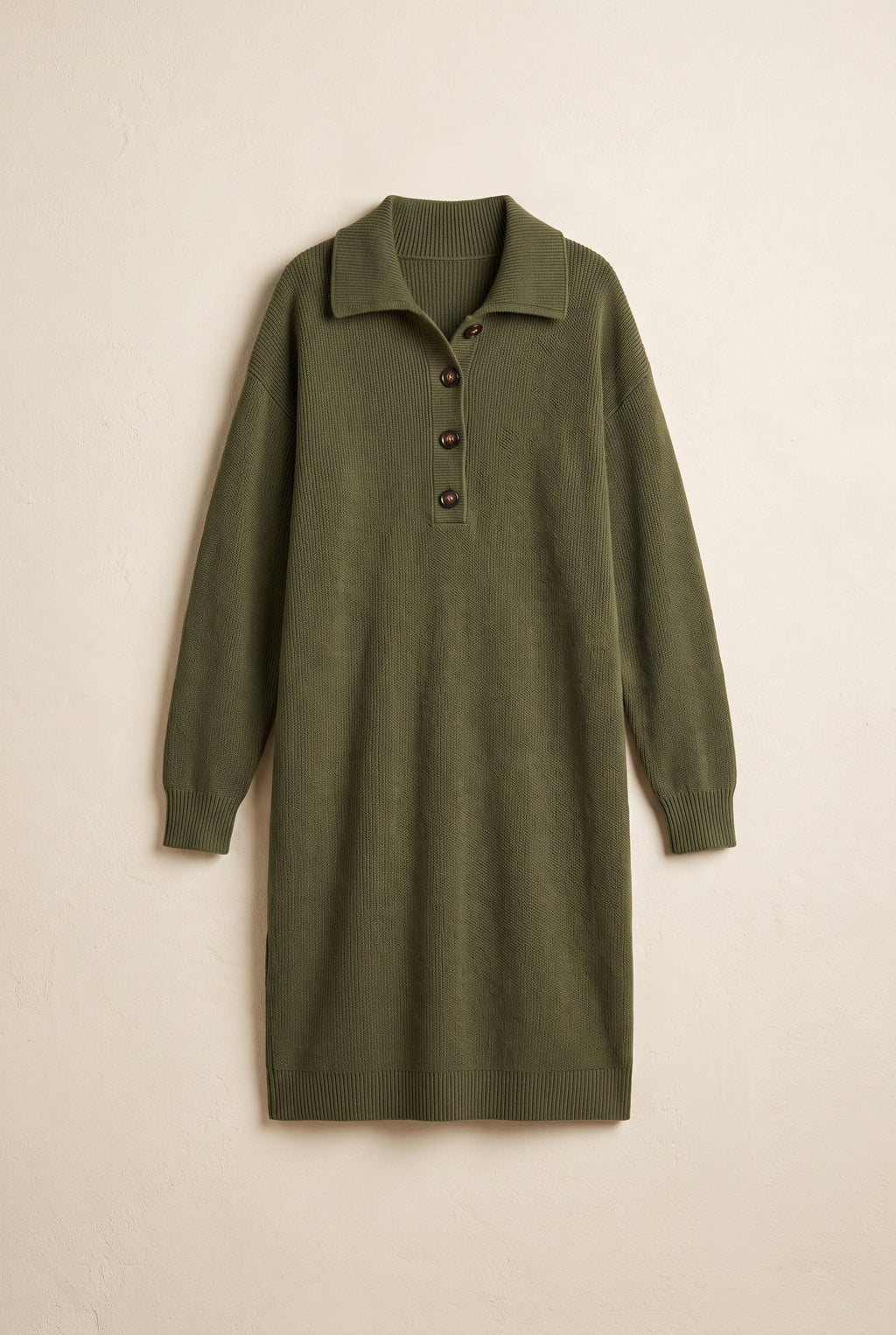 Maglia ribbed collared sweater dress in olive, catalog hero