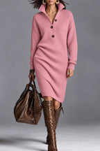 Maglia ribbed collared sweater dress in pink