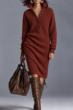 Maglia ribbed collared sweater dress in brown