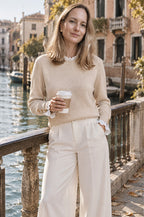 Camerota lace-trim sweater, worn, oatmeal