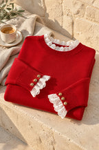 Camerota lace-trim sweater, red, folded