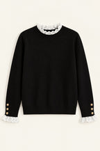 Camerota lace-trim sweater, black, flat