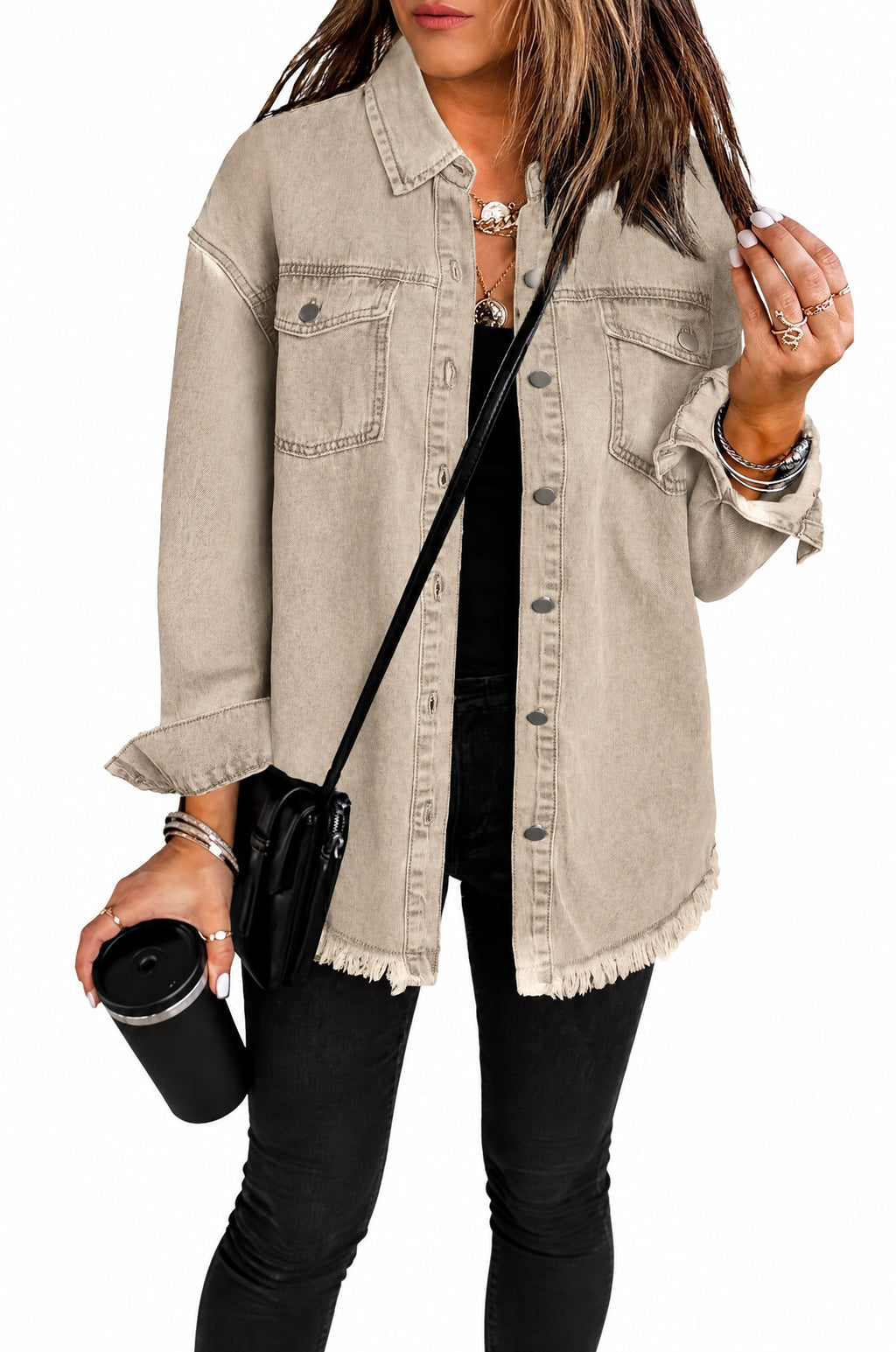 Cilento denim shacket in Khaki