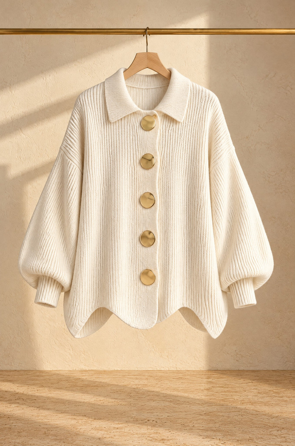 Gaeta cardigan, cream, on a rail