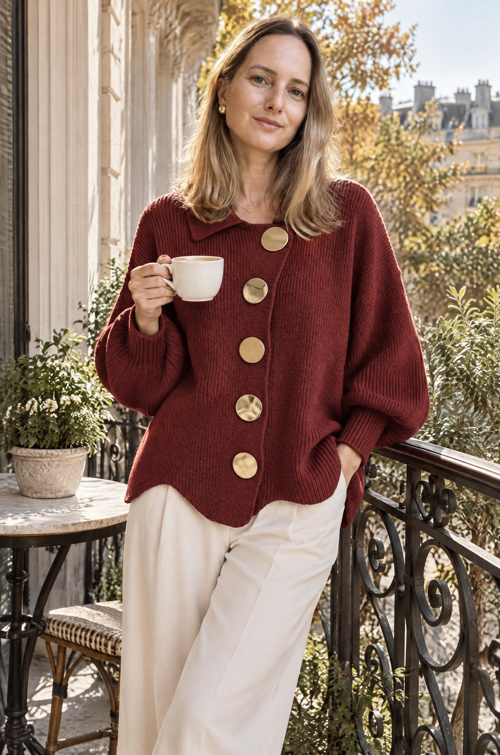 Gaeta cardigan, worn, burgundy