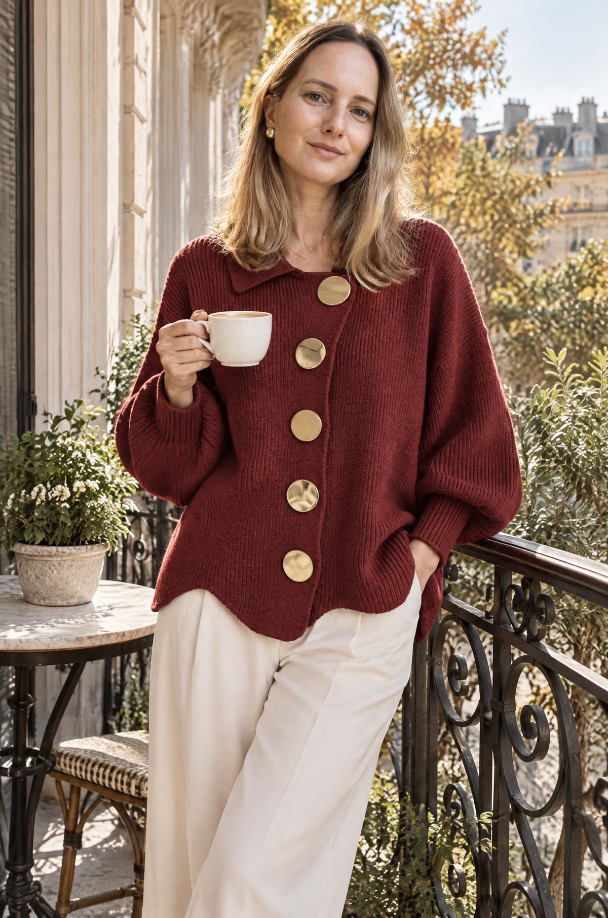 Gaeta cardigan, worn, burgundy