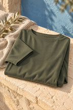 Scilla batwing top, olive, folded