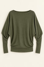 Scilla batwing top, olive, flat
