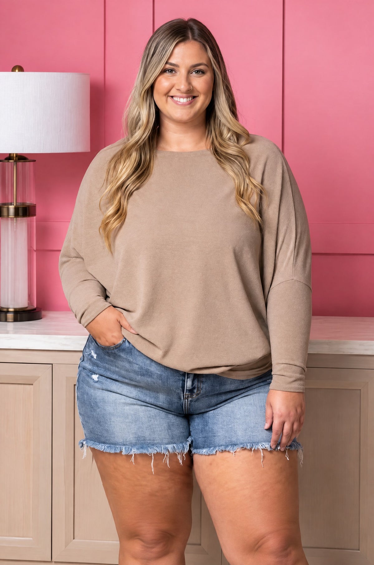 Scilla batwing top in Taupe
