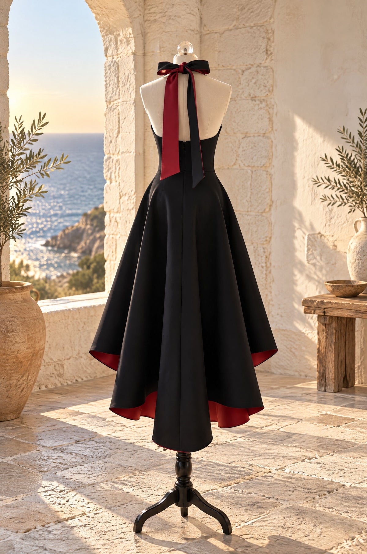 Arienzo halter dress, back view with the halter tie
