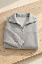 Lerici half-zip sweatshirt, heather grey, on travertine