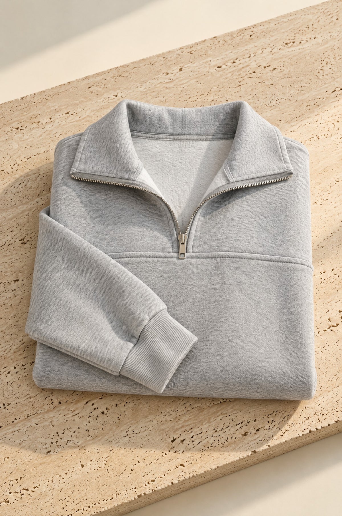 Lerici half-zip sweatshirt, heather grey, on travertine