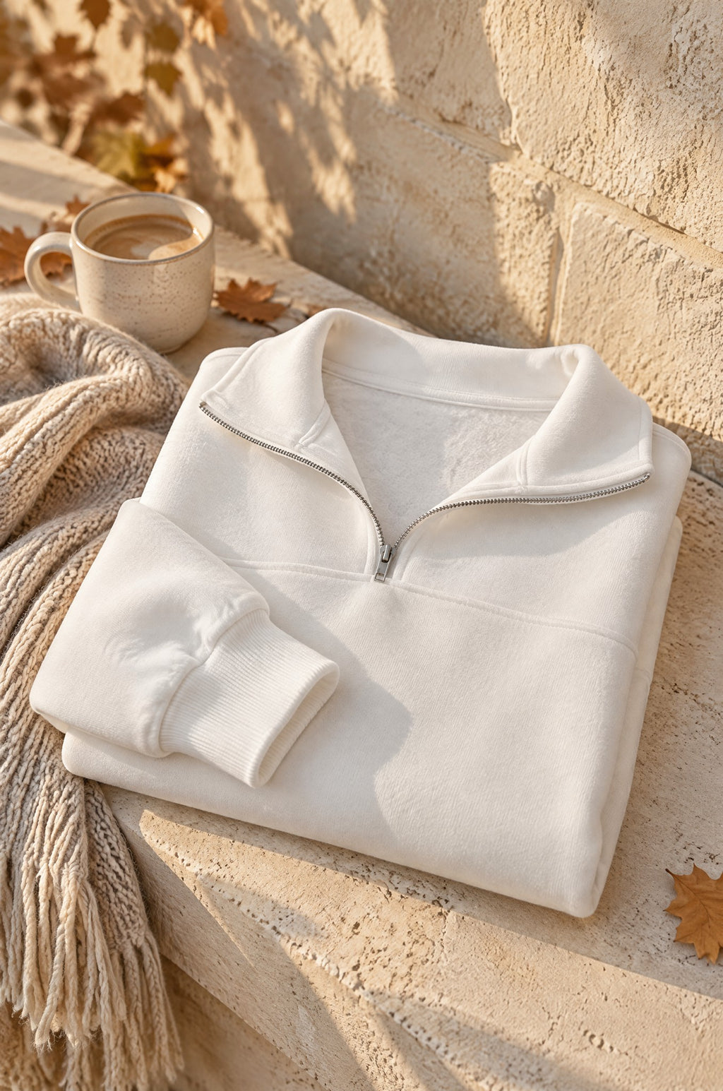 Lerici half-zip sweatshirt, white, folded