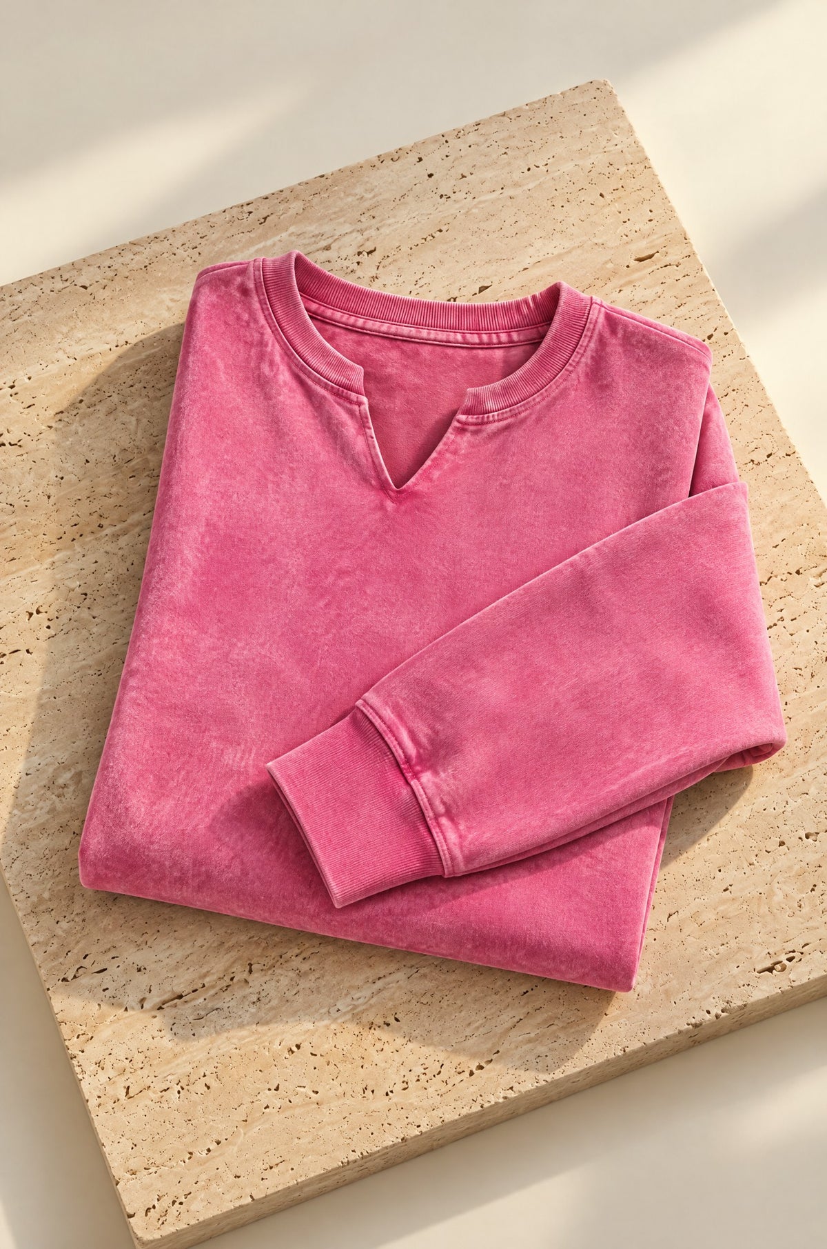 Nocelle washed sweatshirt, raspberry, on travertine