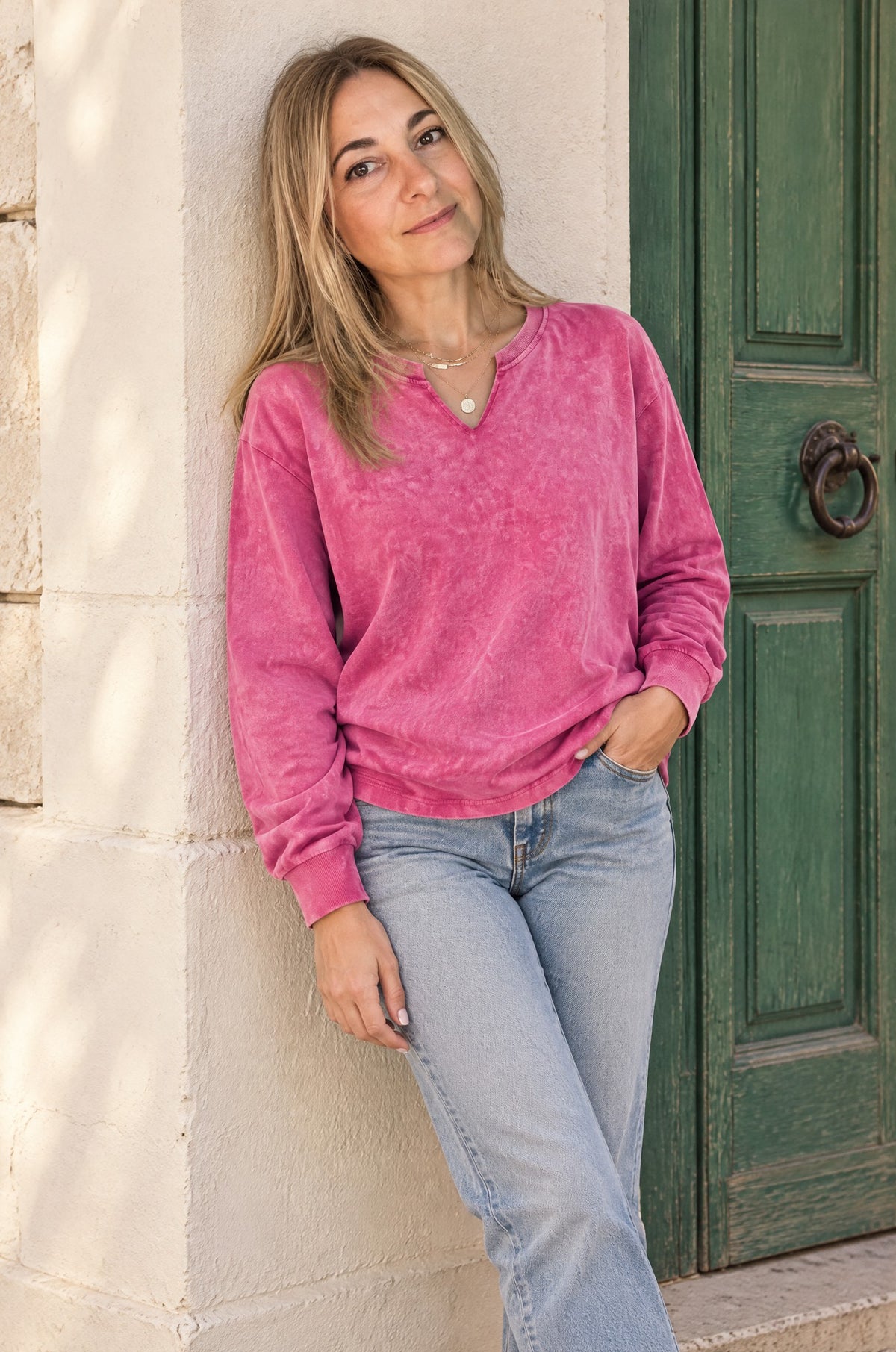 Nocelle washed sweatshirt, worn, raspberry