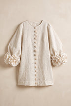 Petalo puff sleeve dress in off white, catalog hero