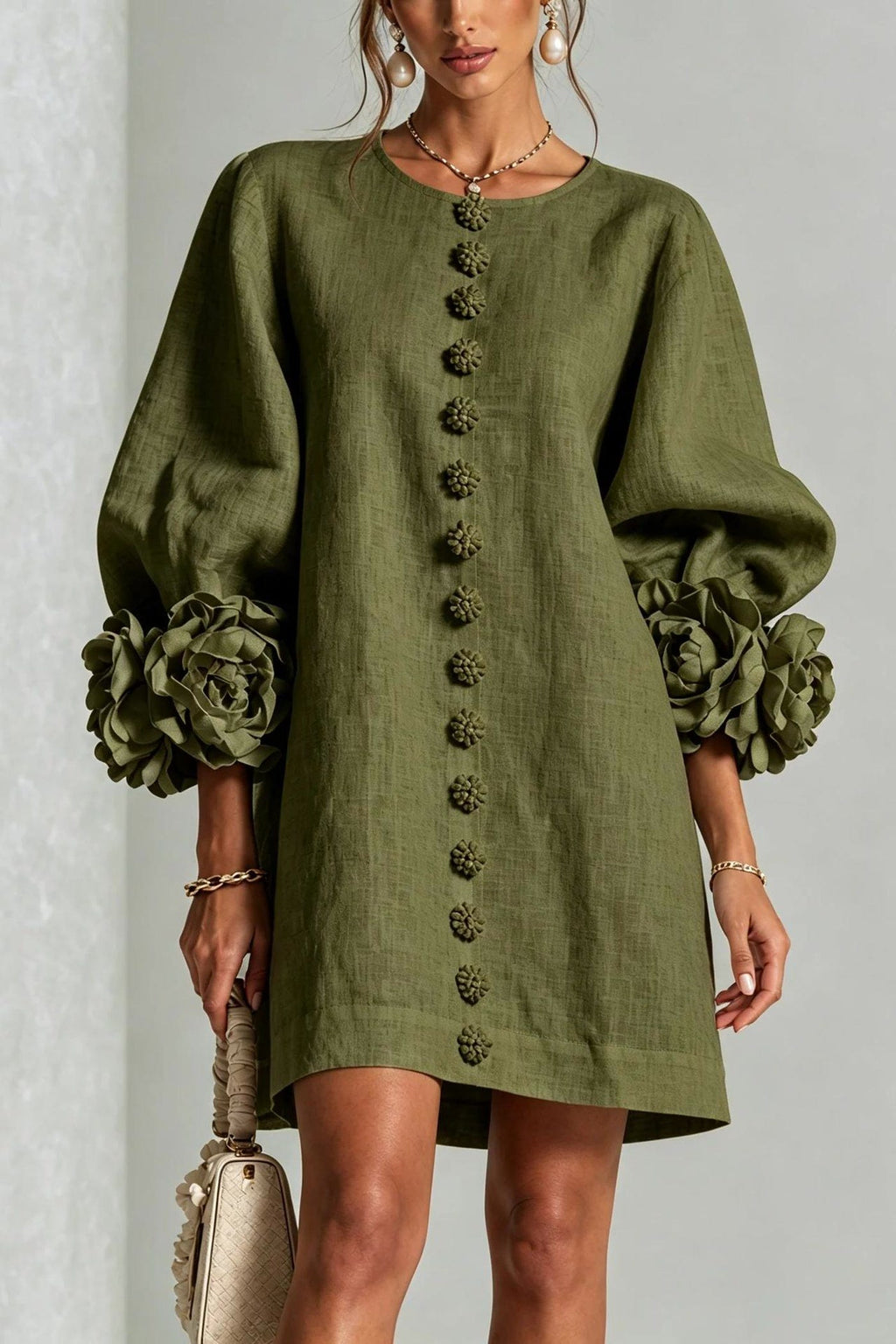 Petalo puff sleeve dress in green