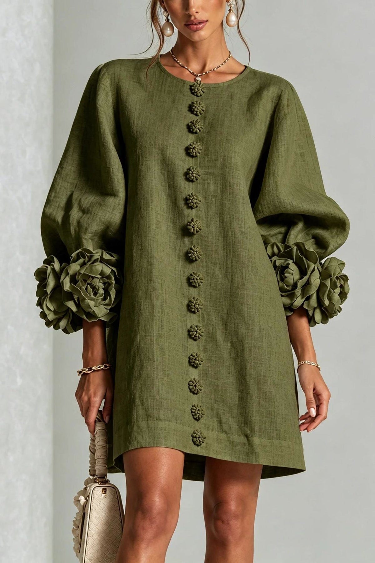Petalo puff sleeve dress in green