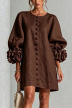 Petalo puff sleeve dress in brown