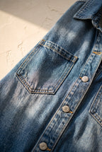 Salerno denim jumpsuit, chest pocket and button placket detail